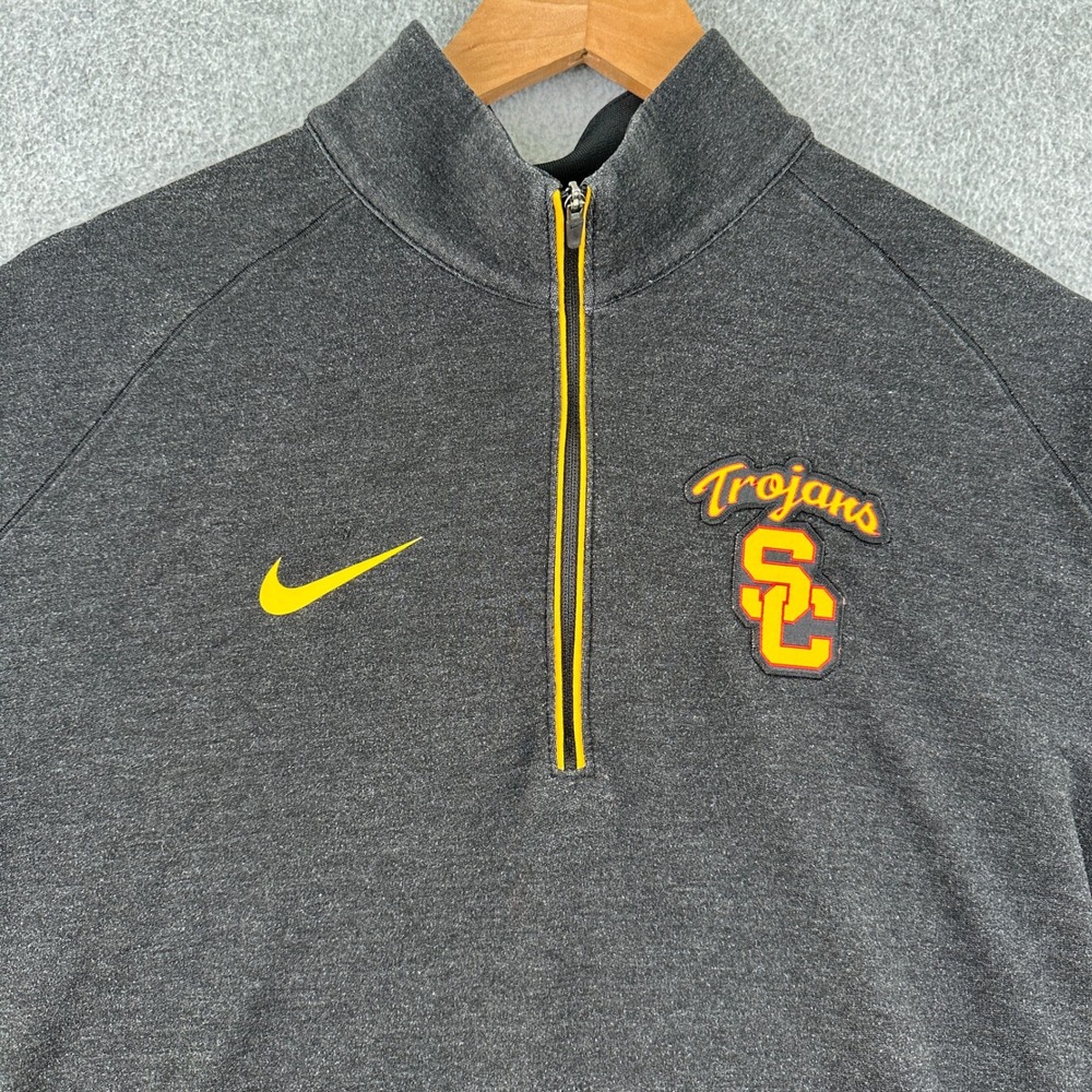 Nike Quarter Zip Men L Gray USC Trojans Dri-FIT Pullover Activewear Training Top